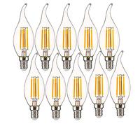OUGEER Lot de 10 ampoules LED à filament E14 4 W à intensité variable AC 220-240 V 400 lm Blanc chaud 2700 K Culot flamme Edison C35 Ampoule bougie LED 40 W Équivalent halogène