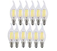 OUGEER Lot de 12 E14 Bougie LED 4W Forme Bougie COB Ampoule Lampe Blanc Froid 6500K 400LM Super Lumineux Flame Tip LED AC 220-240V C35 Bougie à bougie Edison