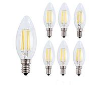 OUGEER Lot de 6 E14 Bougie LED 4W Forme Bougie COB Ampoule Lampe Blanc Chaud 2700K 400LM Super Lumineux Flame Tip LED AC 220-240V C35 Bougie à bougie Edison