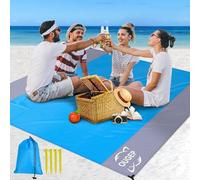 OUGEP Tapis de Plage Imperméable, Couverture de Plage Large Anti Sable Drap de Plage pour Plage, Camping, Picnic, Parc, Voyage ect Les Èvénements en Extérieur (Bleu/Gris, 300 x 280cm)