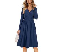OUGES Femmes 2025 Été Robe Décontractée Col en V Manches Courtes Dames Printemps Fête des Mères Robe Midi