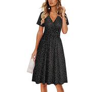 OUGES Femmes 2025 Été Robe Décontractée Col en V Manches Courtes Dames Printemps Fête des Mères Robe Midi