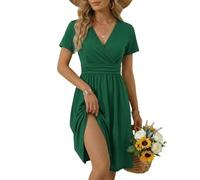 OUGES Femmes 2025 Été Robe Décontractée Col en V Manches Courtes Dames Printemps Fête des Mères Robe Midi