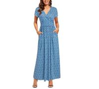 OUGES Femmes - Robe D'éTé DéContractéE à Col en V Et à Manches Courtes avec Motifs Floraux - Robe Extra Longue avec Poches(Floral-51,M)