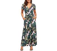 OUGES Femmes - Robe D'éTé DéContractéE à Col en V Et à Manches Courtes avec Motifs Floraux - Robe Extra Longue avec Poches(Floral-29,S)