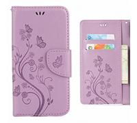 Ougger Coque pour ASUS Zenfone Go ZB500KL Etui, Veines Papillons Portefeuille Housse PU Cuir Magnétique léger Silicone Protecteur Flip Pochette Caoutchouc Cover avec Fente pour Carte (Violet Clair)