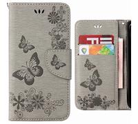 Ougger Coque pour Wiko Harry Etui Housse, Portefeuille PU Cuir Silicone Housse Etui Magnétique Protecteur Pochette Cover Wiko Harry avec Fente pour Carte, Bande de Papillon (Gris)
