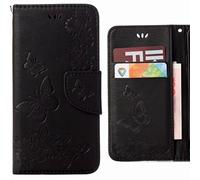 Ougger Coque pour Wiko Harry Etui Housse, Portefeuille PU Cuir Silicone Housse Etui Magnétique Protecteur Pochette Cover Wiko Harry avec Fente pour Carte, Bande de Papillon (Noir)
