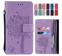 Ougger étui pour Etui pour Huawei Mate 20 Lite Housse, Etui Cuir Magnétique Protecteur Pochette Silicone Flip Cover Coque pour Huawei Mate 20 Lite avec Fente pour Carte, Chat Arbre (Violet Clair)