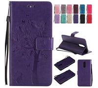 Ougger Etui pour Huawei Mate 10 Lite Housse, Portefeuille Etui Cuir Magnétique Protecteur Pochette Bumper Silicone Flip Cover Coque Huawei Mate 10 Lite avec Fente pour Carte, Chat Arbre (Pourpre)