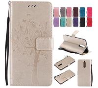 Ougger Etui pour Huawei Mate 10 Lite Housse, Portefeuille Etui Cuir Magnétique Protecteur Pochette Bumper Silicone Flip Cover Coque Huawei Mate 10 Lite avec Fente pour Carte, Chat Arbre (Or)