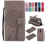 Ougger Etui pour Huawei Mate 10 Lite Housse, Portefeuille Etui Cuir Magnétique Protecteur Pochette Bumper Silicone Flip Cover Coque Huawei Mate 10 Lite avec Fente pour Carte, Chat Arbre (Gris)