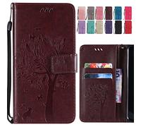 Ougger étui pour Huawei Mate 20 Lite Housse, Portefeuille Etui Cuir Magnétique Protecteur Pochette Silicone Cover Coque pour Huawei Mate 20 Lite avec Fente pour Carte, Chat Arbre (Brun)