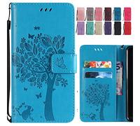 Ougger étui pour Huawei Mate 20 Lite Housse, Portefeuille Etui Cuir Magnétique Protecteur Pochette Silicone Cover Coque pour Huawei Mate 20 Lite avec Fente pour Carte, Chat Arbre (Bleu)