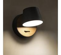 ouglres Applique Murale Avec Interrupteur Noir, Pivotant à 360°,5w Led Bois, Design Industriel, Lampe De Lecture Rétro Intérieure En Acier,Lampe Murale Design,Chambre à Coucher, Couloir, Salon,1pack
