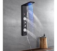 OUGOO Panneau de Douche LED Sans Batterie - Colonne Avec Robinet, Affichage de la Température et 5 Modes (Effet Pluie, Cascade, Buses de Massage, Douchette et Bec)