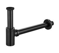 OUGOO Siphon P pour lavabo de salle de bain - Kit complet - Siphon à bouteille réglable de 1 1/4 - Siphon en laiton - Noir