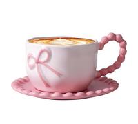 OUGPIU 350ML Rose Noeud Tasse à Café Porcelaine Café Thé Mug Mignon Céramique Tasse avec 3D Noeud et Anse Set de Tasses à Café avec Soucoupe