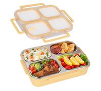 OUGPIU Boîte à Déjeuner en Acier Inoxydable de 1500ml,Anti-fuite avec 4 Compartiments,Boîte Bento Hermétique Respectueux de l'environnement et sans BPA,pour Adultes et Enfants,Passe au lave-vaisselle