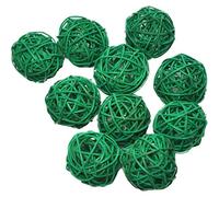 Ougual Ensemble de 10pcs Osier Naturel rotin Tableau fête de Mariage à Suspendre d'équilibre Boules de Noël décoratifs 4cm Vert foncé
