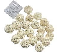 Ougual Ensemble de 20pcs Osier Naturel rotin Tableau fête de Mariage à Suspendre d'équilibre Boules de Noël décoratifs 3cm Blanc