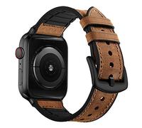 OUHENG Compatible avec les bracelets Apple Watch 49 mm/46 mm/45 mm/44 mm/42 mm, bracelet hybride en cuir véritable et caoutchouc résistant à la transpiration pour iWatch Ultra 2/1 Series 10 9 8 7 6 5
