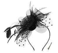 OUHO Chapeau bibi pour femme - Avec fleurs et plumes - Pour fête, église, mariage, cocktail, jockey Club - Noir, 20x15x5cm