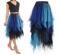 ouhos Jupe midi en tulle pour femme - Taille haute - Jupe plissée irrégulière - Jupe tutu de ballet - Jupe patineuse - Carnaval - Fête, bleu, M-L
