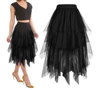 ouhos Jupe midi en tulle pour femme - Taille haute - Jupe plissée irrégulière - Jupe tutu de ballet - Jupe patineuse - Carnaval - Fête, Noir , M-L