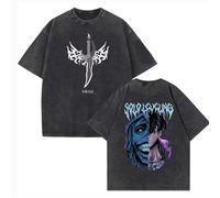 OUHZNUX T-Shirt Rétro Délavé Anime Solo Leveling pour Homme, Style Dessin Animé Harajuku, Manches Courtes, en Coton, Col Rond, Unisexe, Tailles XS À 3XL-Black-7||3XL