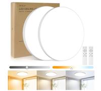 OUILA 2PCS Plafonnier LED Dimmable,24W 3000K-6500K Plafonnier Salle de Bain avec Télécommande,2000LM IP44 Lampe Plafond,Luminaire Plafonnier Applicable à Salle de Bain, Chambre, Cuisine, Salon, Balcon