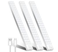 OUILA 32CM Lampe de Placard Detecteur De Mouvement Lot de 3, 5000K 1500mAh Lampe Led Detecteur De Mouvement Veilleuse Réglette LED Rechargeable Eclairage Led pour Escalier, Couloir, Cuisines, Armoire