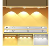 OUILA Dimmable Lampe Placard 30CM, 3 Couleur Réglable Luminosité Réglable 1200mAh USB Sans Fil LED Lampe de Placard avec Détecteur de Mouvement Veilleuse pour Cuisine, Armoires, Escalier-Paquet de 2