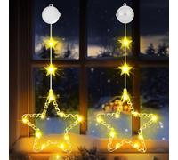OUILA Fenêtre Noël Lumière,2 Pièces Guirlande Lumineuse Fenêtre Noël,3 Modes Lumière de Fenêtre à Ventouse et Minuteur,Lumières de Fenêtre,LED Lumières de Noël Décoration de Fenêtre-Blanche chaude
