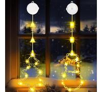OUILA Fenêtre Noël Lumière,2 Pièces Guirlande Lumineuse Fenêtre Noël,3 Modes Lumière de Fenêtre à Ventouse et Minuteur,Lumières de Fenêtre,LED Lumières de Noël Décoration de Fenêtre-Blanche chaude