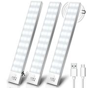 OUILA Lampe de Placard Lot de 3, 5000K 1000mAh USB Sans Fil LED Lampe de Placard Détecteur de Mouvement Rechargeable Lamp Led Aimant Intégré Veilleuse pour Armoire Placard Escalier Cuisine Couloir