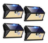 OUILA Lampe Solaire Exterieur, 【4 Pack】 3 Modes Projecteur Eclairage Avec Detecteur, 185 LED Spot Solaire IP65 Etanche Lumiere Solaire pour Jardin, Garage, Patio(Blanc Chaud)