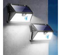 OUILA Lampe Solaire Extérieure avec Détecteur de Mouvement, 3 Modes Lumiere Exterieur Solaire IP65 Étanche Eclairage Exterieur Solaire pour Jardin, Garage, Terrasse, Cour (Blanc Froid Lot de 2)