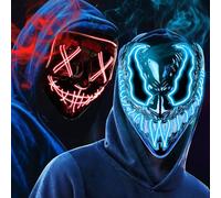 OUILA LED Masque d'Halloween, Lot de 2 masques néon, avec 3 modes d'éclairage, pour hommes, femmes, cosplay, carnaval, mascarade- (Rouge & Bleu Maléfique)