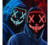 OUILA LED Masque d'Halloween, Lot de 2 masques néon, avec 3 modes d'éclairage, pour hommes, femmes, cosplay, carnaval, mascarade- (Rouge & Bleu)