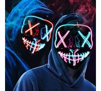 OUILA LED Masque d'Halloween, Lot de 2 masques néon, avec 3 modes d'éclairage, pour hommes, femmes, cosplay, carnaval, mascarade - Multicolore