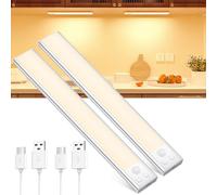 OUILA Lot de 2 éclairages d'armoire LED avec détecteur de mouvement - Lampe LED USB-C rechargeable - Lumière LED à intensité variable - Sans fil - Pour cuisine, penderie, armoire - 20,5 cm, GLS-C015