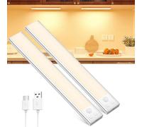 OUILA Lot de 2 éclairages d'armoire LED avec détecteur de mouvement - Lampe LED USB-C rechargeable - Lumière LED à intensité variable - Sans fil - Pour cuisine, penderie, armoire - 20,5 cm, GLS-C015