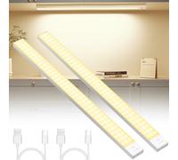 OUILA Lot de 2 lampes LED pour meuble de cuisine, 60 cm, batterie 5000 mAh, rechargeables par USB, magnétique, sans fil, avec détecteur de mouvement, pour chambre à coucher, atelier, blanc chaud