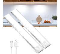 OUILA Lot de 2 lampes LED sous meuble de cuisine avec détecteur de mouvement USB-C rechargeable LED à intensité variable sans fil pour cuisine, armoire, 20,5 cm
