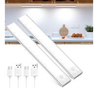 OUILA Lot de 2 lampes LED sous meuble de cuisine avec détecteur de mouvement USB-C rechargeable LED à intensité variable sans fil pour cuisine, armoire, 20,5 cm