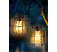 OUILA Lot de 2 lampes solaires à suspendre pour l'extérieur - En métal - Étanche - Grande ampoule LED - Décoration de jardin - Balcon - Pour terrasse, pelouse, cour