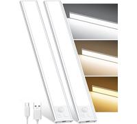 OUILA Lot de 2 lampes sous armoire de cuisine, 1800 mAh, 108 LED, 3 couleurs, intensité variable en continu, détecteur de mouvement, lumières LED rechargeables USB-C pour placard, cuisine