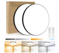 OUILA Lot de 2 plafonniers LED réglables 24 W 3 000 K - 6 500 K avec télécommande, 2 000 lm IP44 pour chambre, cuisine, salon, salle de bain, salle à manger, couloir Ø28 cm