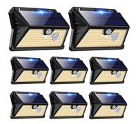 OUILA Lumiere Solaire Exterieur 8 Pack, 3 Modes Lumiere Solaire Exterieur Avec Detecteur, 185 LED Spot Solaire Exterieur, IP65 Eclairage Mural d'extérieur Solaire Exterieur pour Jardin(Blanc Chaud)